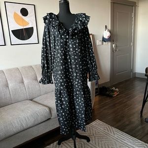 Who What Wear Floral Long Sleeve Midi Dress Ruffle V Neckline